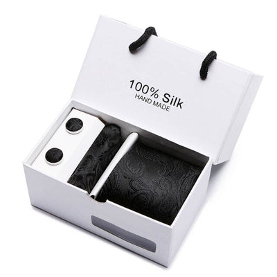 Tie Set With Gift Box Jacquard Woven gravata Silk Tie Hanky Cufflinks