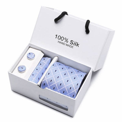 Tie Set With Gift Box Jacquard Woven gravata Silk Tie Hanky Cufflinks