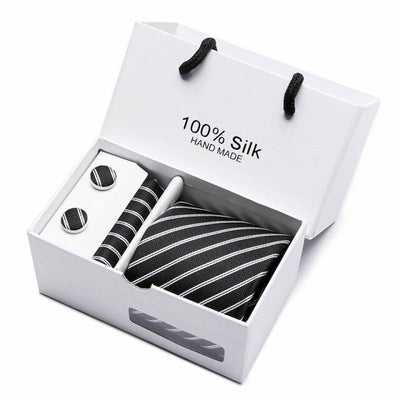 Tie Set With Gift Box Jacquard Woven gravata Silk Tie Hanky Cufflinks