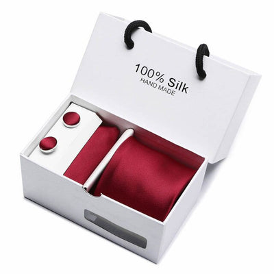 Tie Set With Gift Box Jacquard Woven gravata Silk Tie Hanky Cufflinks