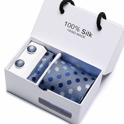 Tie Set With Gift Box Jacquard Woven gravata Silk Tie Hanky Cufflinks