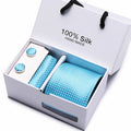 Tie Set With Gift Box Jacquard Woven gravata Silk Tie Hanky Cufflinks