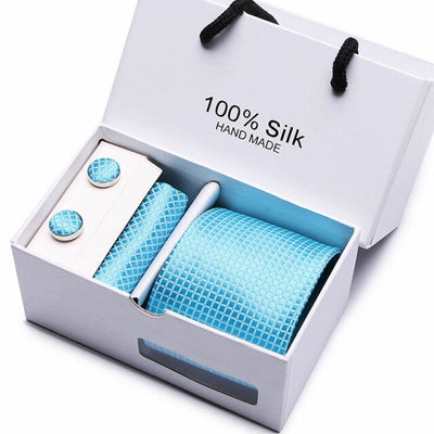 Tie Set With Gift Box Jacquard Woven gravata Silk Tie Hanky Cufflinks