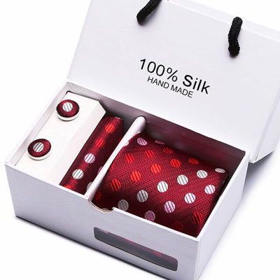 Tie Set With Gift Box Jacquard Woven gravata Silk Tie Hanky Cufflinks