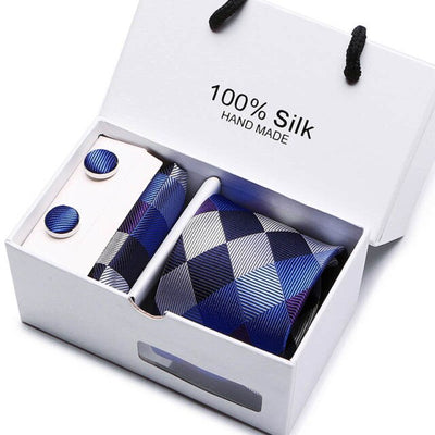 Tie Set With Gift Box Jacquard Woven gravata Silk Tie Hanky Cufflinks