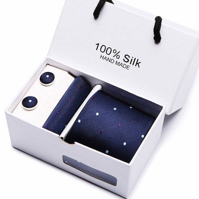 Tie Set With Gift Box Jacquard Woven gravata Silk Tie Hanky Cufflinks