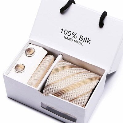 Tie Set With Gift Box Jacquard Woven gravata Silk Tie Hanky Cufflinks