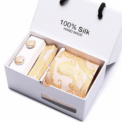 Tie Set With Gift Box Jacquard Woven gravata Silk Tie Hanky Cufflinks
