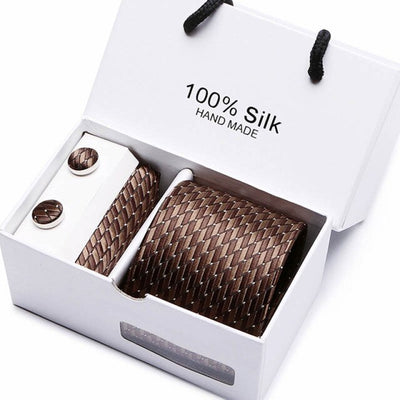 Tie Set With Gift Box Jacquard Woven gravata Silk Tie Hanky Cufflinks