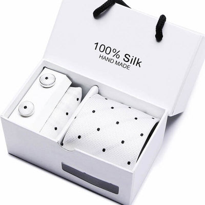 Tie Set With Gift Box Jacquard Woven gravata Silk Tie Hanky Cufflinks