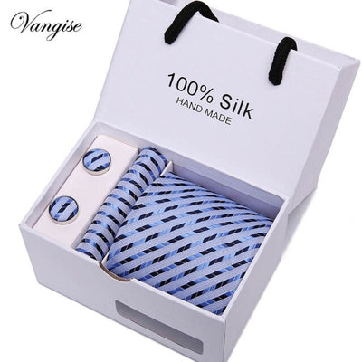 Tie Set With Gift Box Jacquard Woven gravata Silk Tie Hanky Cufflinks