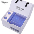 Tie Set With Gift Box Jacquard Woven gravata Silk Tie Hanky Cufflinks