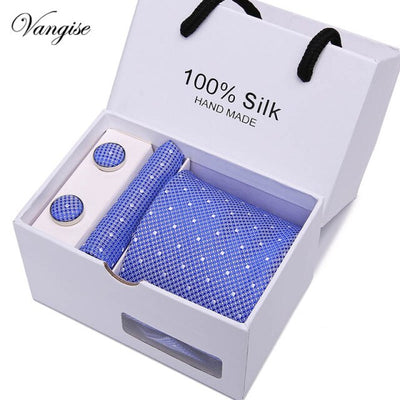 Tie Set With Gift Box Jacquard Woven gravata Silk Tie Hanky Cufflinks