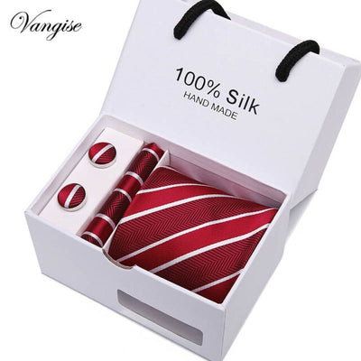 Tie Set With Gift Box Jacquard Woven gravata Silk Tie Hanky Cufflinks