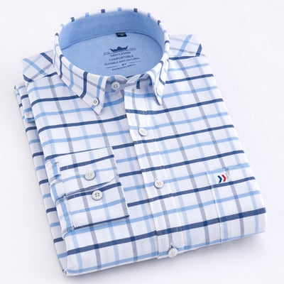 100% Cotton Oxford Striped Shirt Single Patch Pocket Long Sleeve Standard-fit Comfortable Thick Button-down Shirts