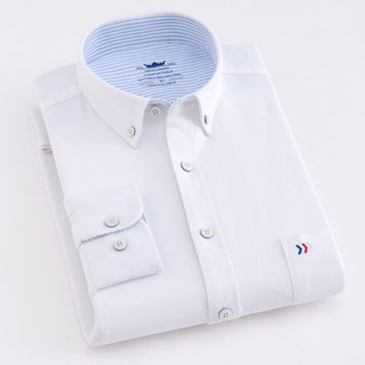 100% Cotton Oxford Striped Shirt Single Patch Pocket Long Sleeve Standard-fit Comfortable Thick Button-down Shirts