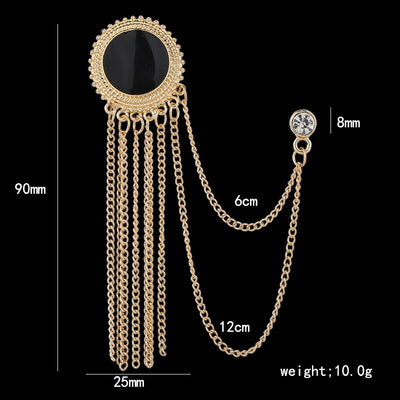 New Fashion Metal Rhinestone Crystal Brooch Men's Suit Shirt Collar Pin Black Tassel Corsage Brooches