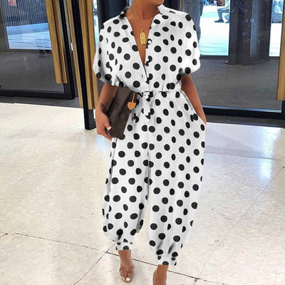 Vintage V-Neck Pocket Cotton Romper Jumpsuits