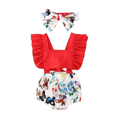 Ruffle Backless Cherry Romper + Headband