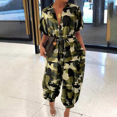 Vintage V-Neck Pocket Cotton Romper Jumpsuits