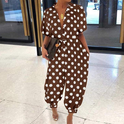 Vintage V-Neck Pocket Cotton Romper Jumpsuits