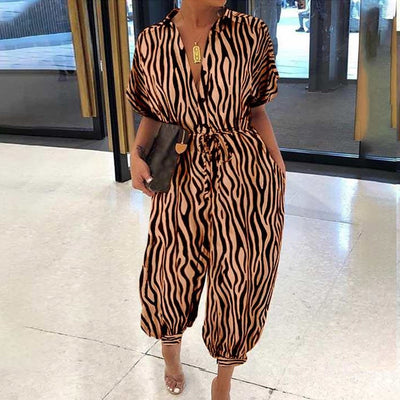 Vintage V-Neck Pocket Cotton Romper Jumpsuits