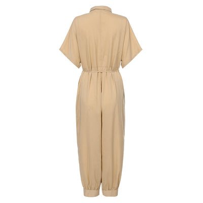 Vintage V-Neck Pocket Cotton Romper Jumpsuits