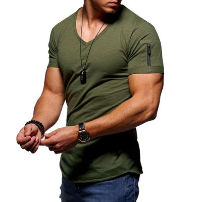 Men's V-neck  Fitness Bodybuilding T-shirt