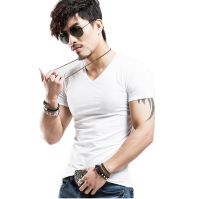 V-Neck Short Sleeve Fashion Fitness Hot T-shirt For Men