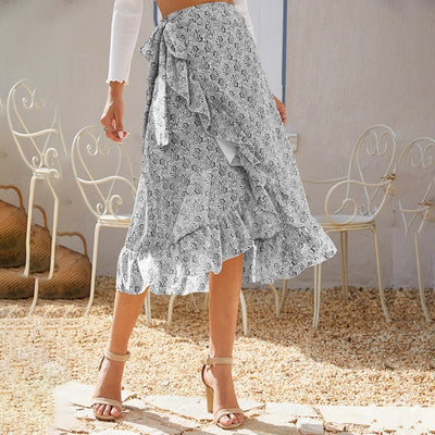 High Waist Fashion Wrap Floral Ruffle  Skirts