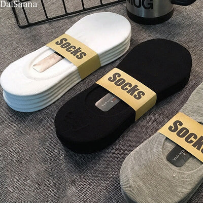 5 Pairs Thin Invisible Cotton Silicone Non-Slip Sock For Men Breathable Pure Colour Socks Fashion Boat Socks