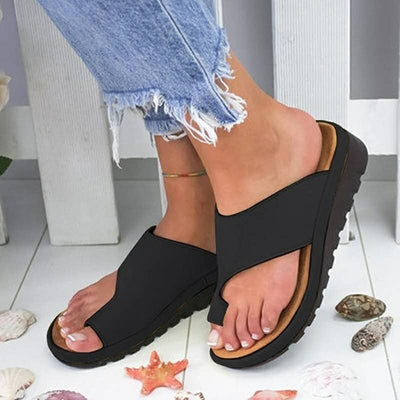 Comfy Leather Platform Flat Sole Orthopedic Sandal