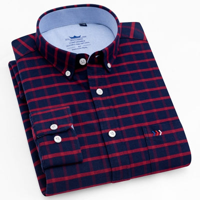 100% Cotton Oxford Striped Shirt Single Patch Pocket Long Sleeve Standard-fit Comfortable Thick Button-down Shirts