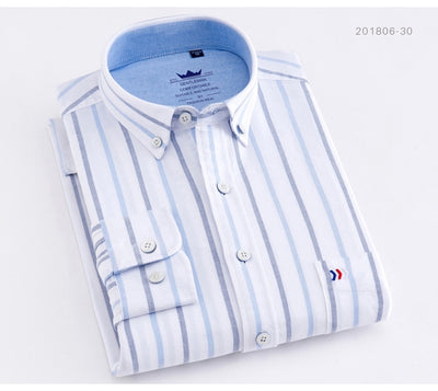 100% Cotton Oxford Striped Shirt Single Patch Pocket Long Sleeve Standard-fit Comfortable Thick Button-down Shirts
