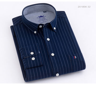100% Cotton Oxford Striped Shirt Single Patch Pocket Long Sleeve Standard-fit Comfortable Thick Button-down Shirts