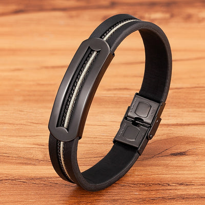 Leather Chain Combination Splicing Stainless Steel Bracelet