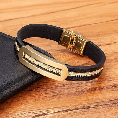Leather Chain Combination Splicing Stainless Steel Bracelet