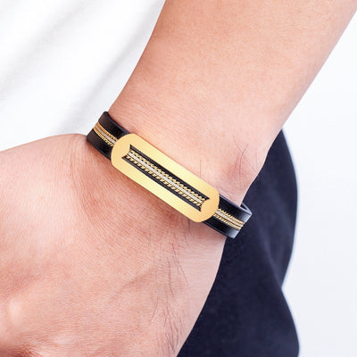 Leather Chain Combination Splicing Stainless Steel Bracelet