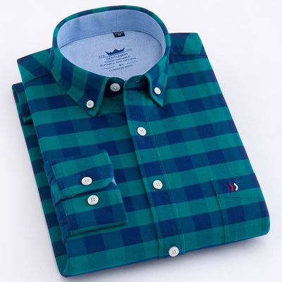 100% Cotton Oxford Striped Shirt Single Patch Pocket Long Sleeve Standard-fit Comfortable Thick Button-down Shirts