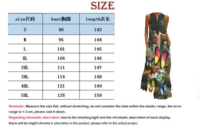 Butterfly Printed Breathable Long Sleeveless Maxi Dress Women