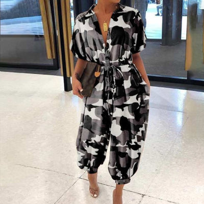 Vintage V-Neck Pocket Cotton Romper Jumpsuits