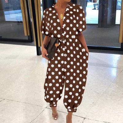 Vintage V-Neck Pocket Cotton Romper Jumpsuits