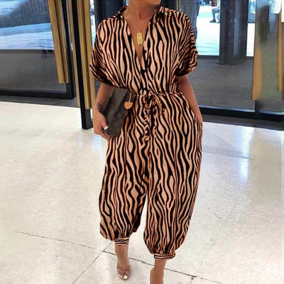 Vintage V-Neck Pocket Cotton Romper Jumpsuits
