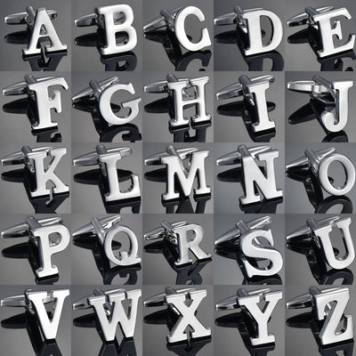 26 Letters A-Z High Quality Silver Colour Men's Cufflinks