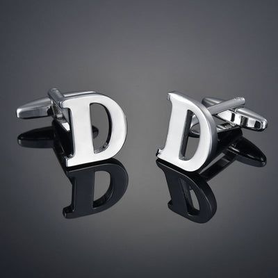26 Letters A-Z High Quality Silver Colour Men's Cufflinks
