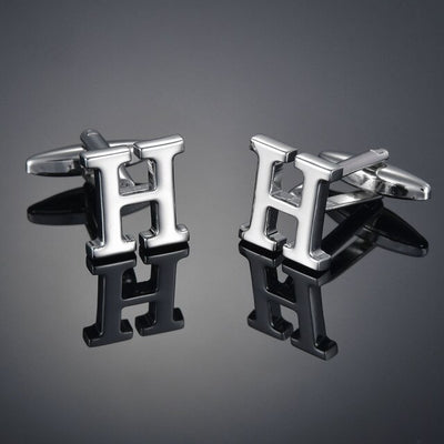 26 Letters A-Z High Quality Silver Colour Men's Cufflinks