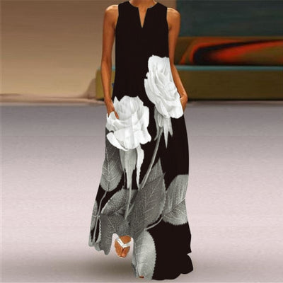 Butterfly Printed Breathable Long Sleeveless Maxi Dress Women