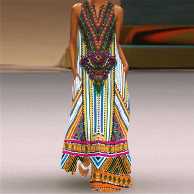Butterfly Printed Breathable Long Sleeveless Maxi Dress Women
