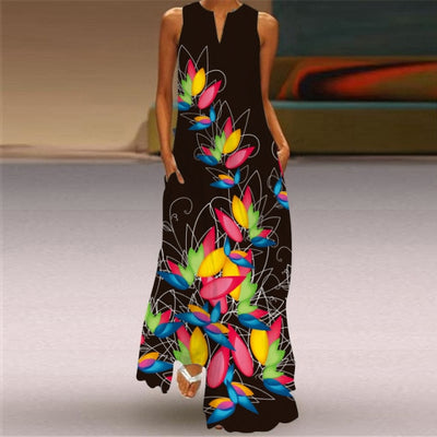Butterfly Printed Breathable Long Sleeveless Maxi Dress Women