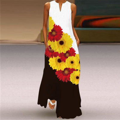 Butterfly Printed Breathable Long Sleeveless Maxi Dress Women